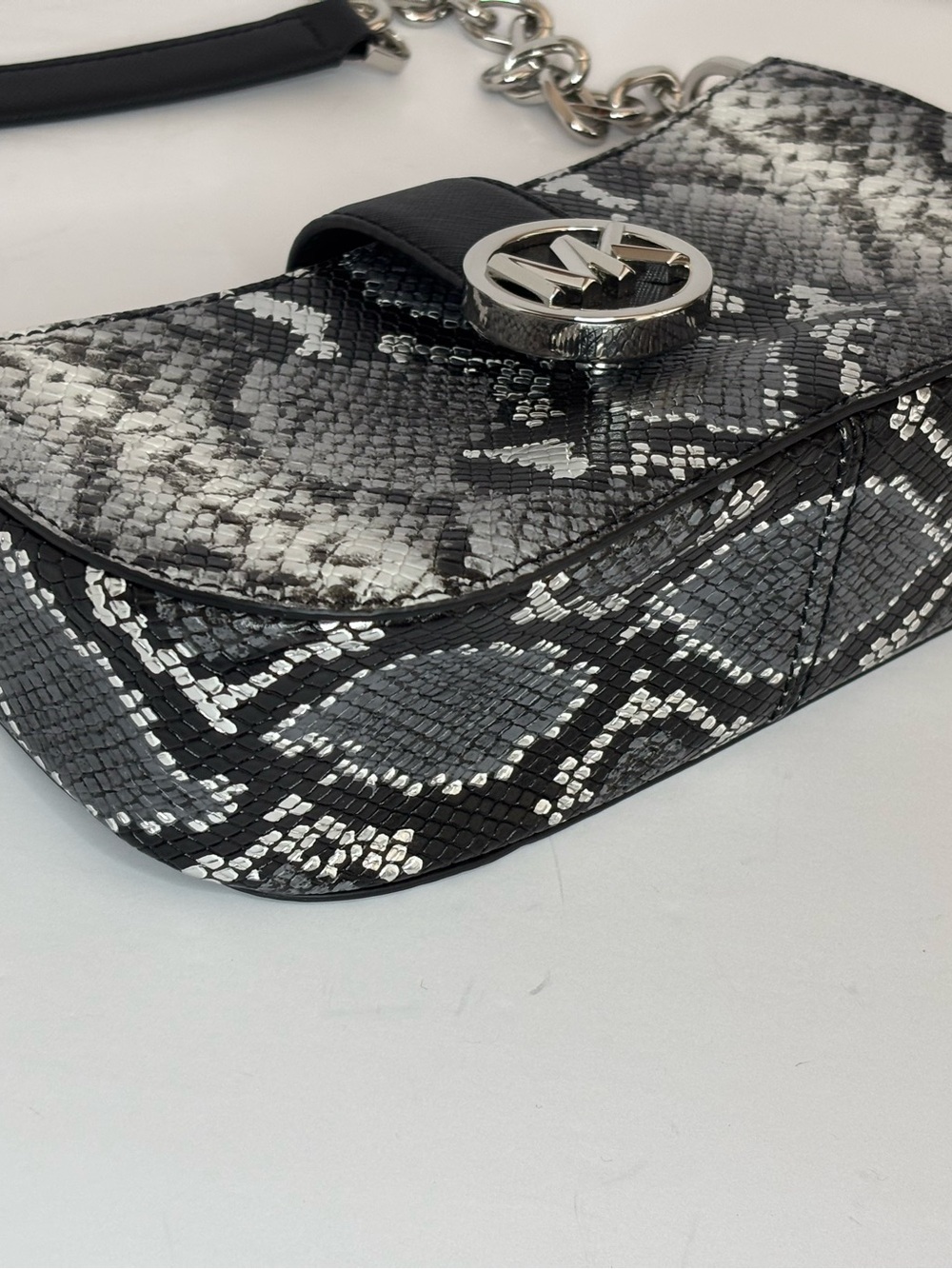 Michael Kors Black & Gray Snakeskin-Print Shoulder Bag
